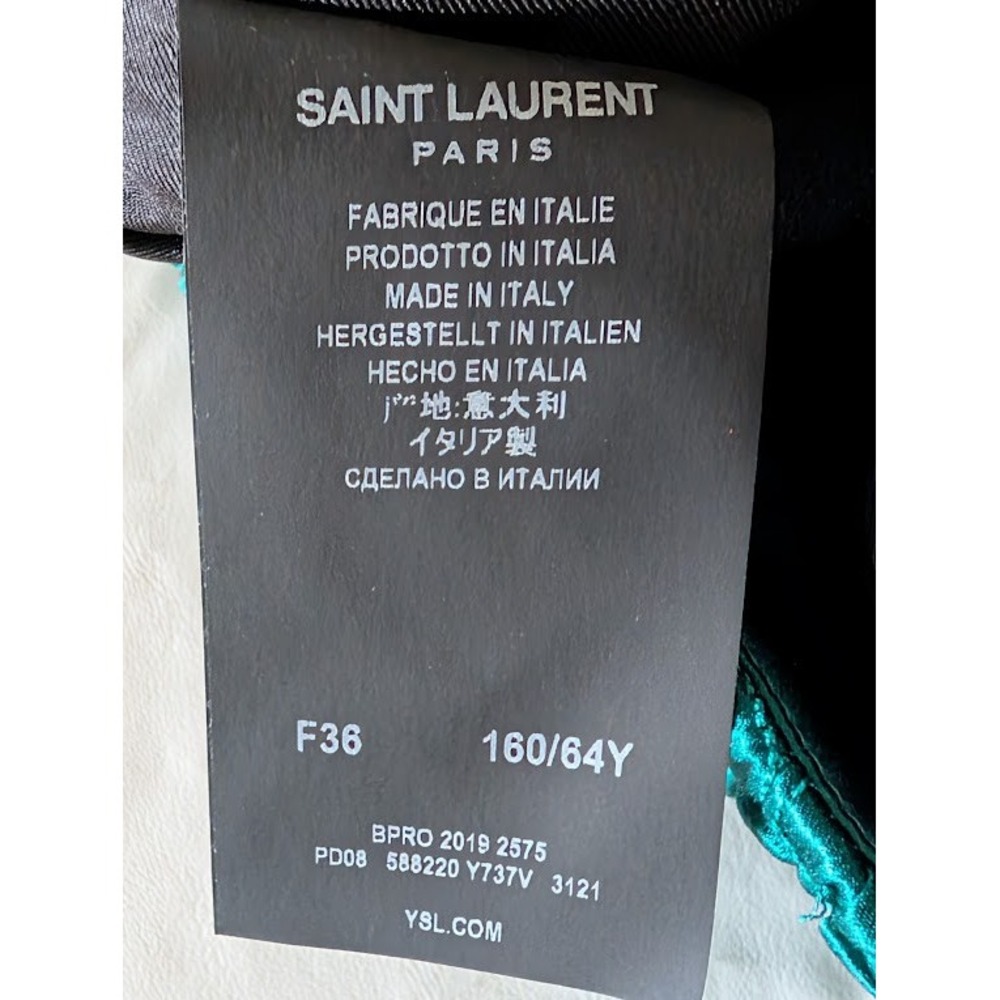 NWT‎ Saint Laurent Emerald Green Silk Crinkled High Waisted Shorts Size 36 - Picture 7 of 9